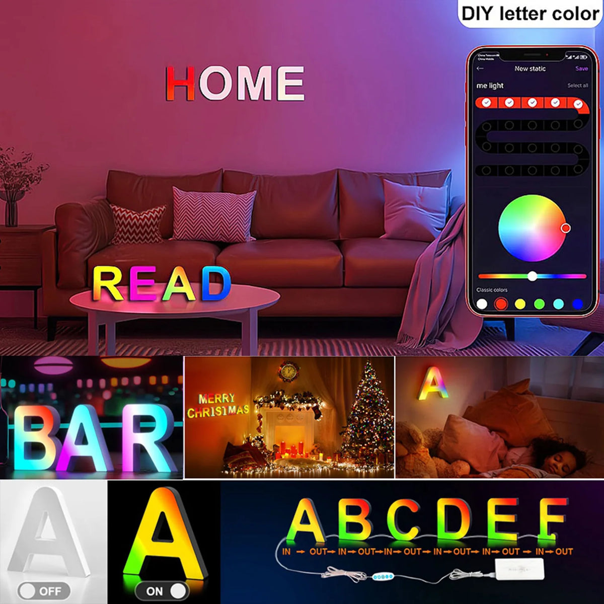 Appstyrt RGB LED-bokstavlampe