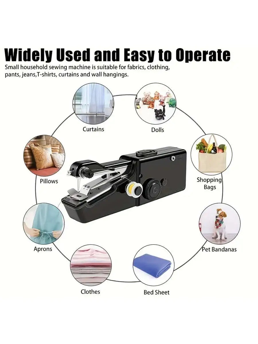 Mini máquina de costura portátil, preta ou branca