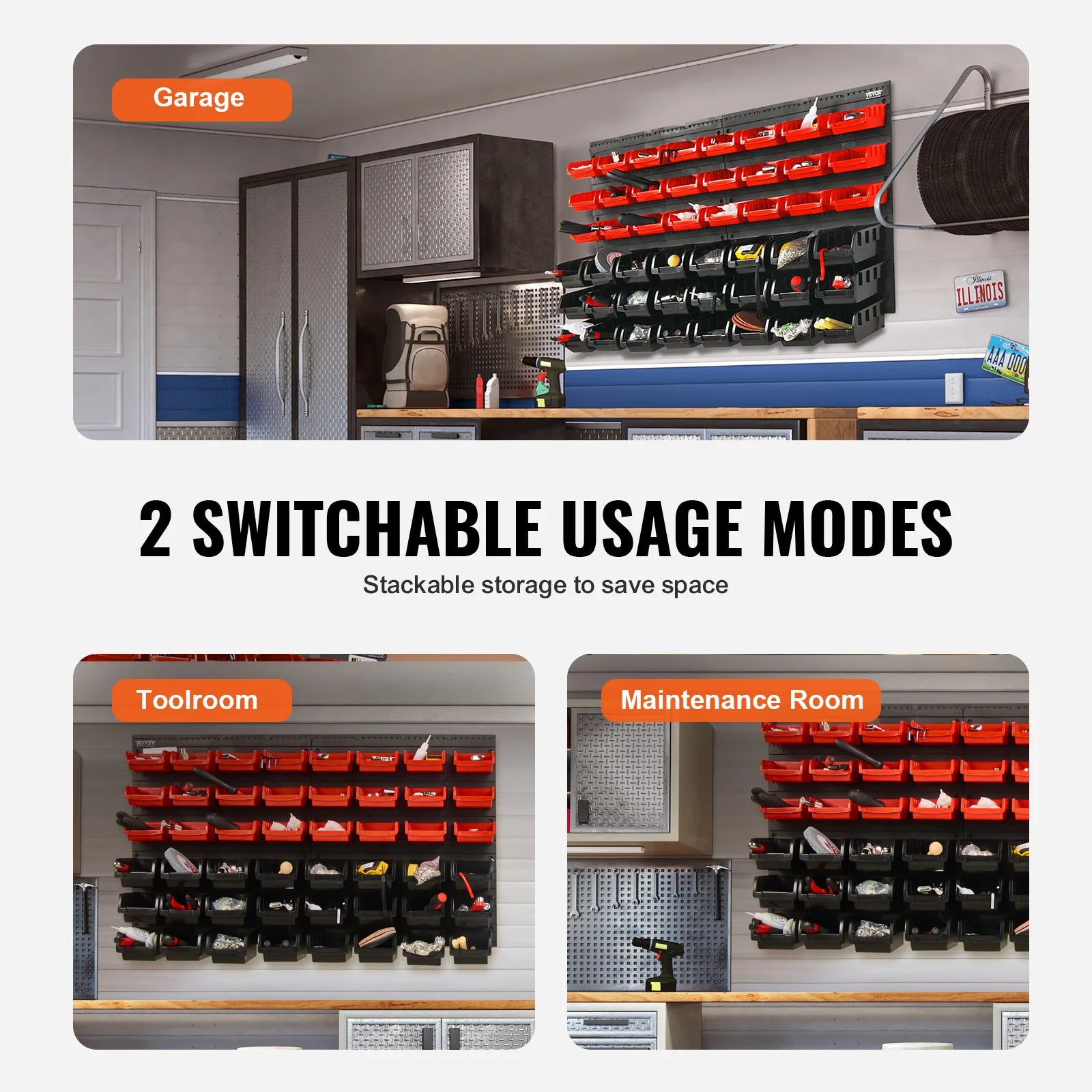 48-Piece Wall Mounted Storage Bins Organizer for Garage Tools