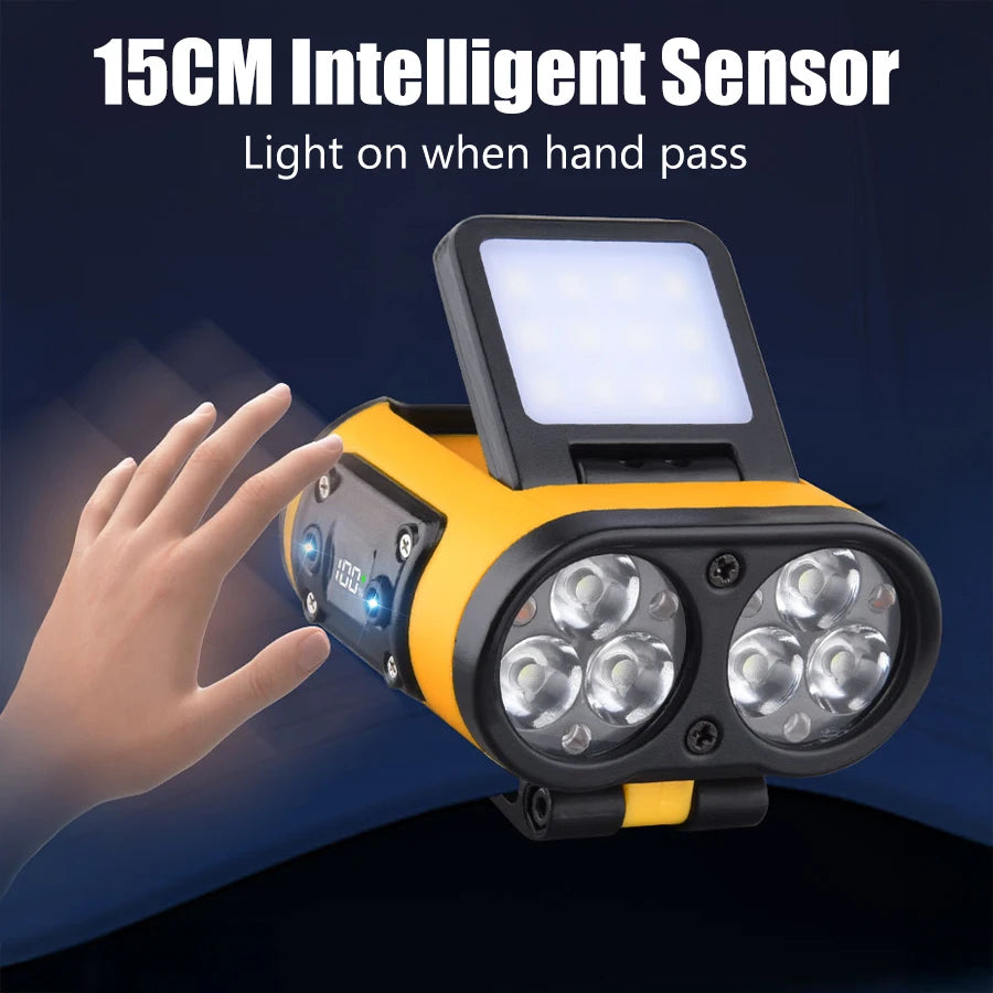 LED Headlamp Smart Sensor Cap Clip Light TPYE-C Rechargeable Flashlight With Power Display Riding Fishing Camping Outdoor Torch