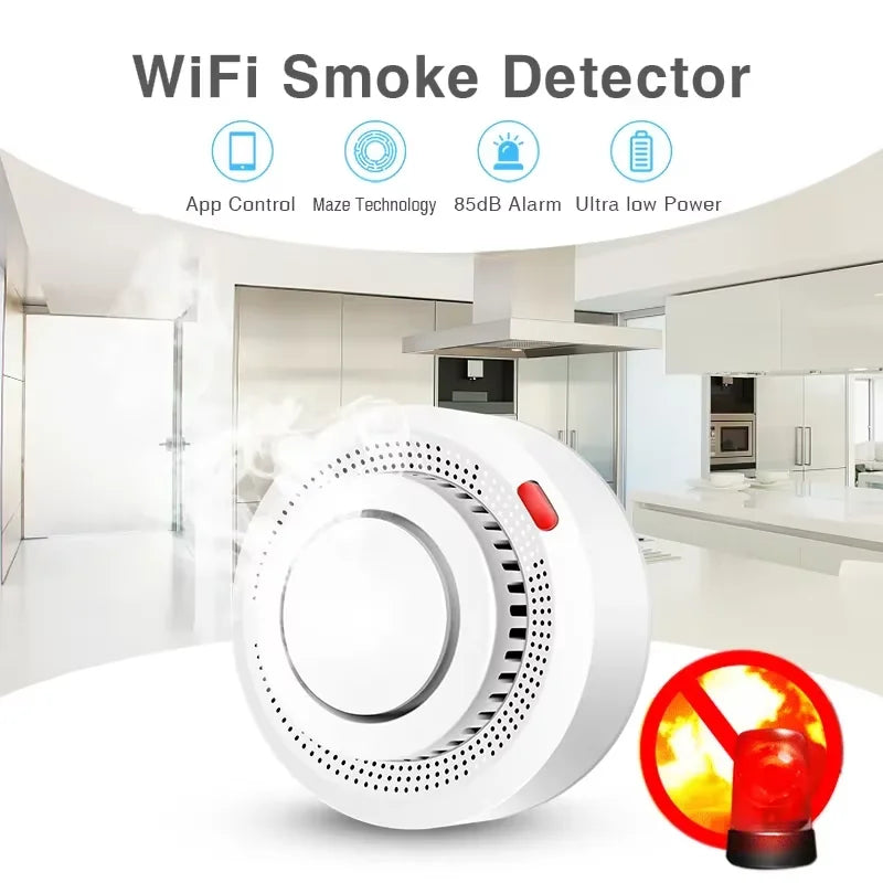 Tuya Smart WiFi Smoke Sensor Fire Protection Smoke Detector 85dB Sound Security System Firefighters Smartlife APP Control