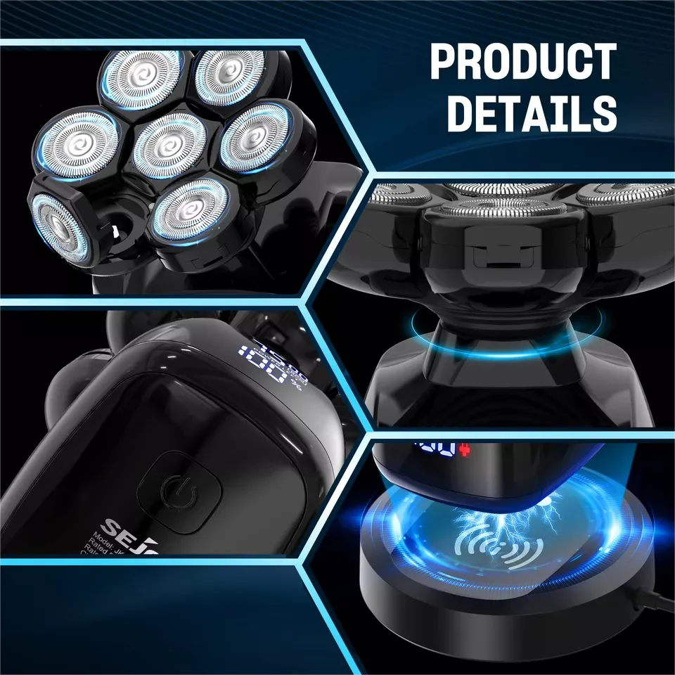 Rasoir de tête 7D pour hommes chauves – Trousse de toilettage électrique étanche