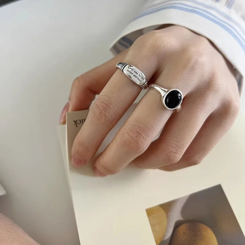 925 Sterling Silver plated Liquid Lava Hetian Jade Bamboo Ring for Women Girl Gift Irregular Vintage Jewelry Dropshipping