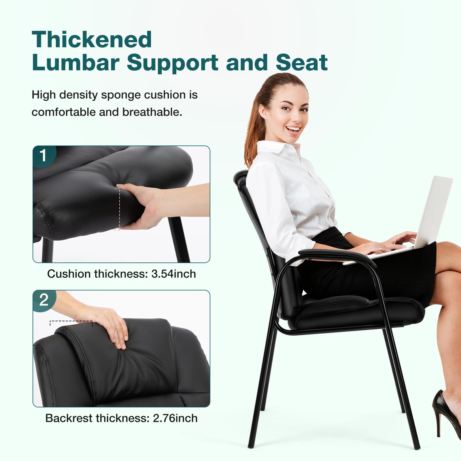 PU Leather Padded Office Guest Chair with Armrests and Metal Frame