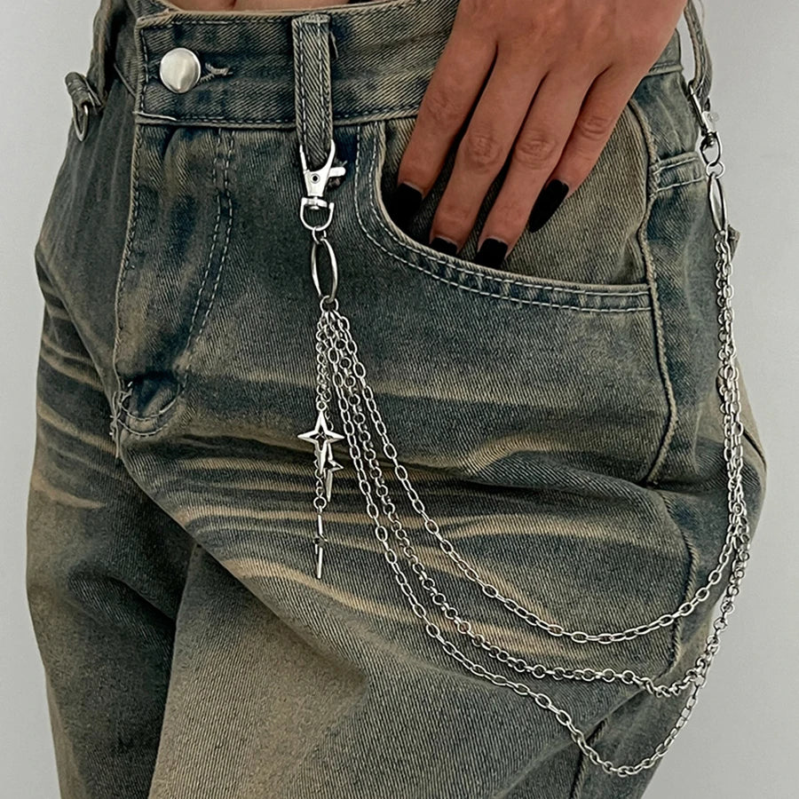 Salircon Punk múltiplas camadas pendente estrela metálica corrente de calça cadeia de cintura hip hop mulheres tendência acessórios de joias presentes