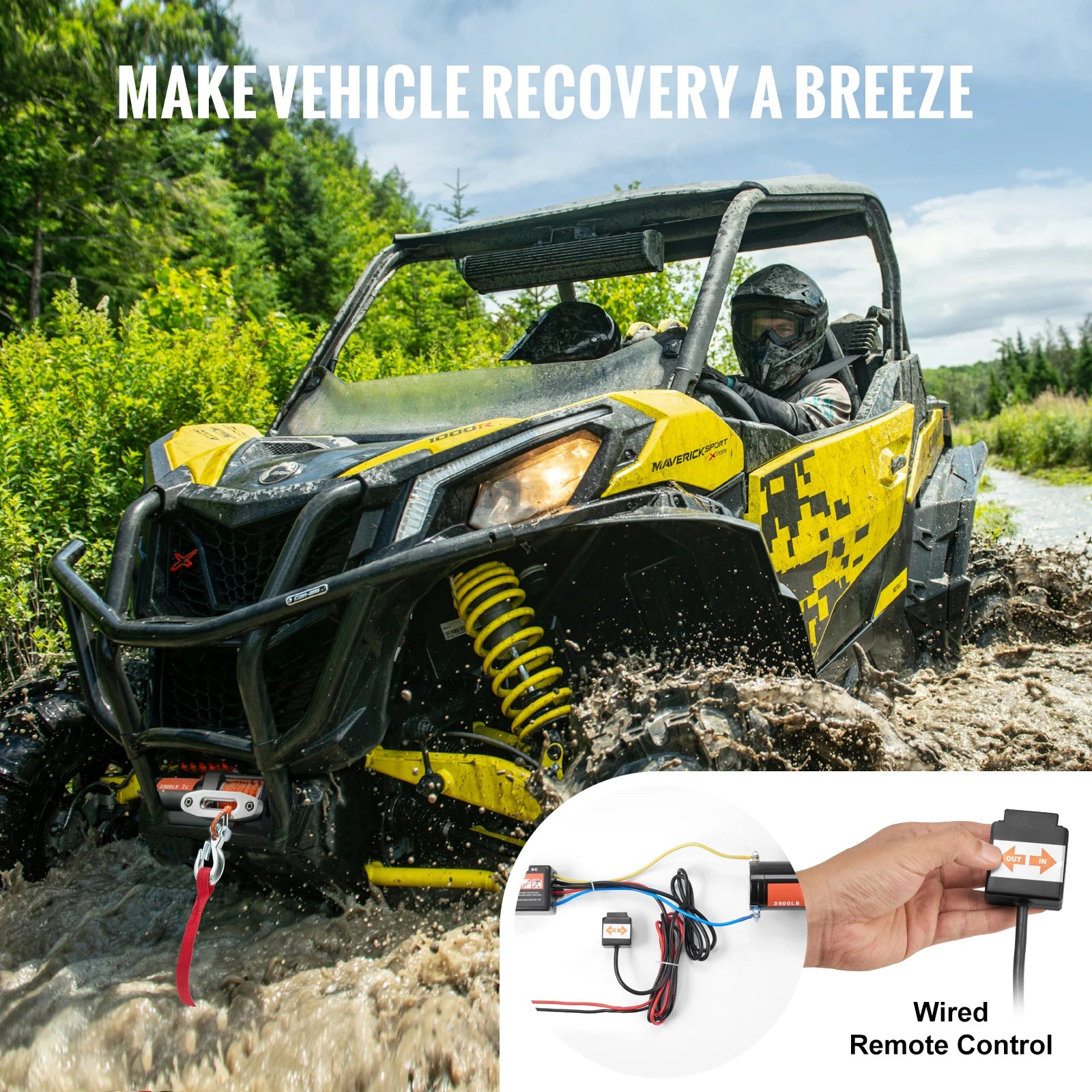 Verricello elettrico per ATV da 3500 lbs con fune sintetica da 39 ft e controllo cablato