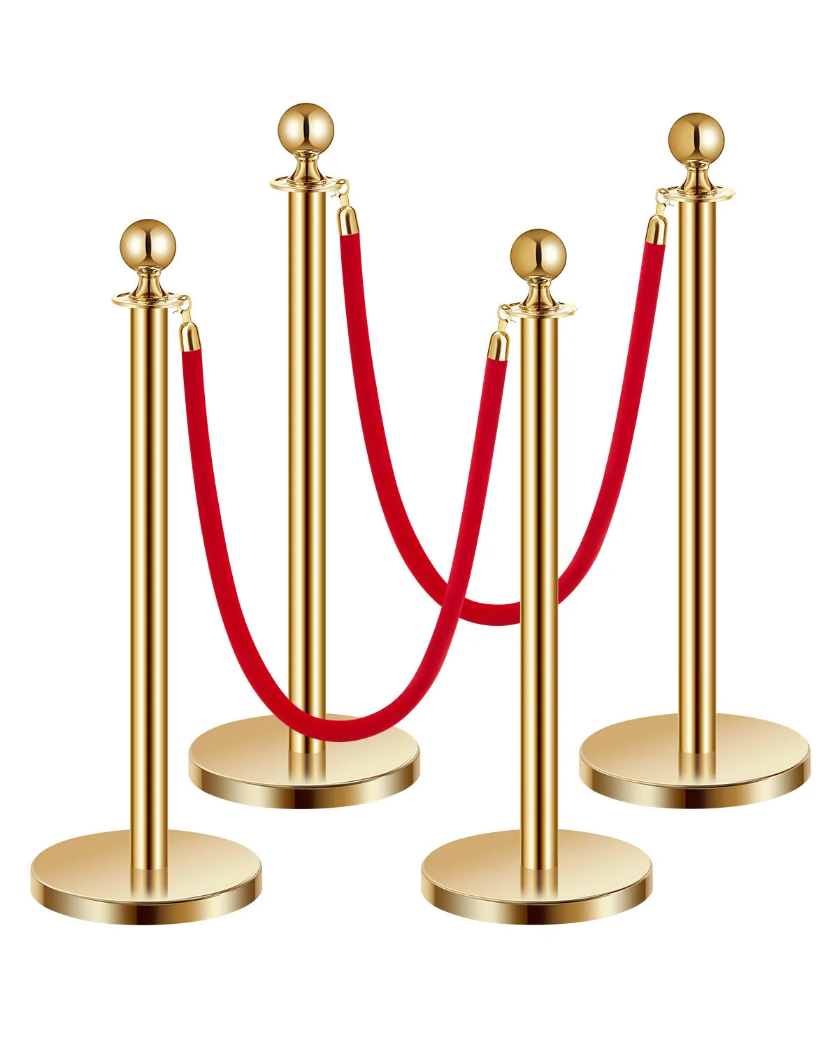 SucceBuy Corralines de acero inoxidable 4/6/8 piezas poste con base rellenable, cuerdas de terciopelo rojo y postes, barreras de control de multitudes para fiestas y museos