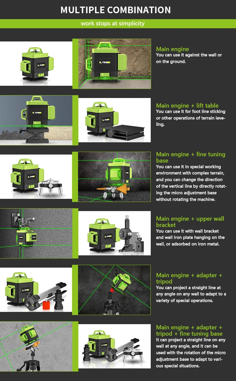 16‑Line Laser Level with 360° Green Beam Projection