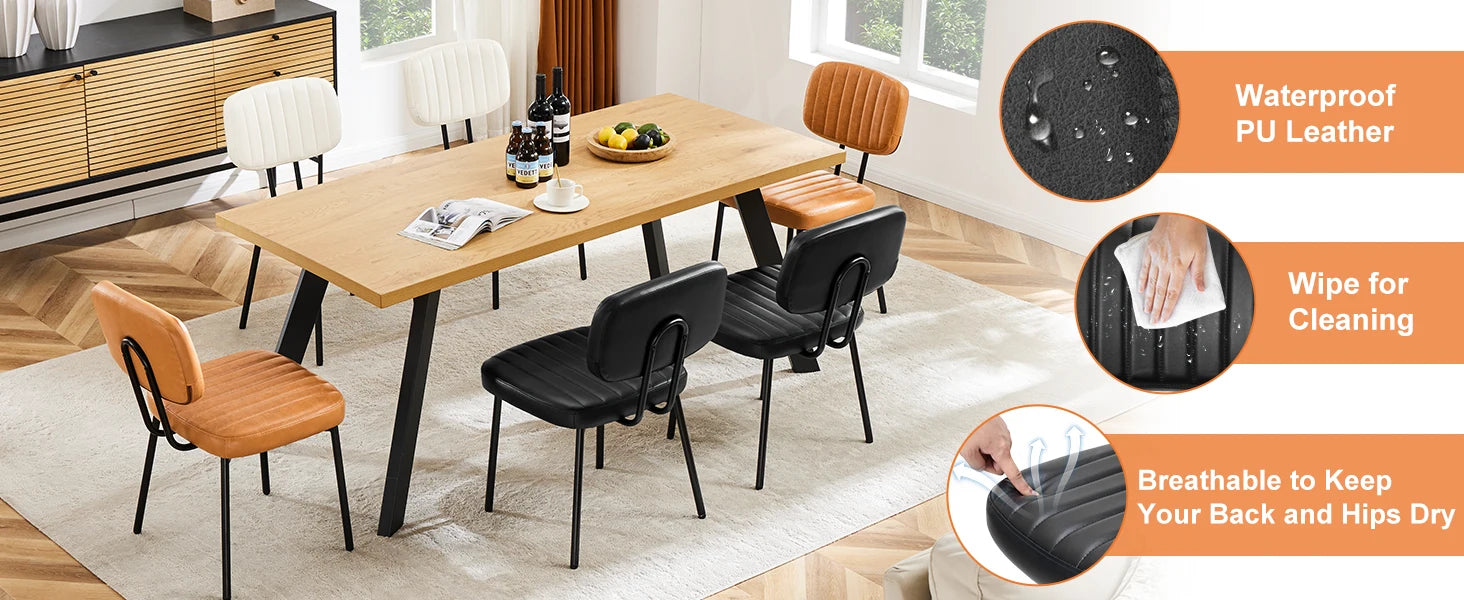 Modern Faux Leather Dining Chairs Set of 2 with Lumbar Support
