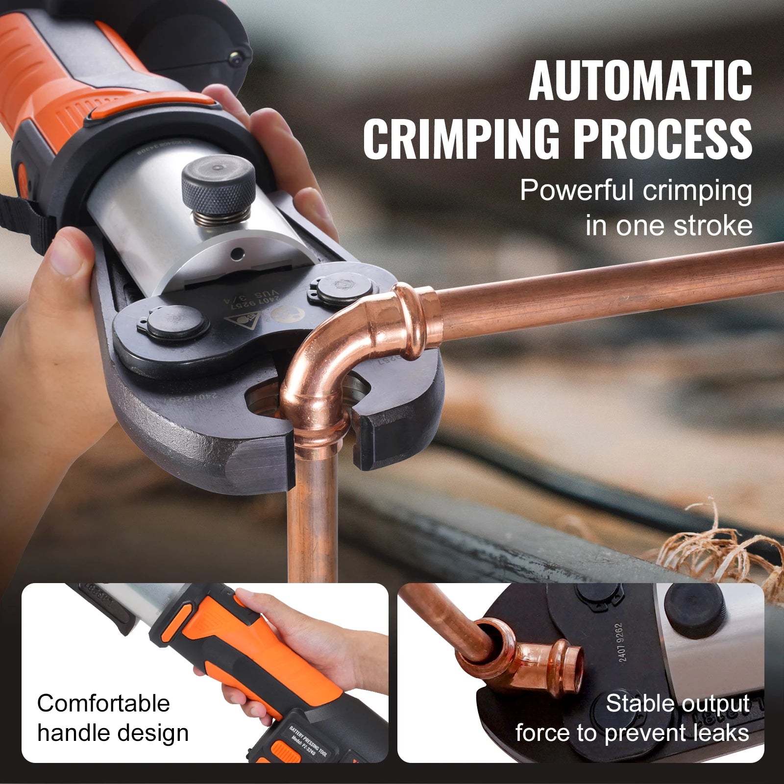 SucceBuy alat za pritiskanje, električni alat za pritiskanje cijevi 18V, za bakrene cijevi promjera 1/2", 3/4", 1", 1-1/4", 1-1/2", 2" s bezudnim (brushless) motorom.