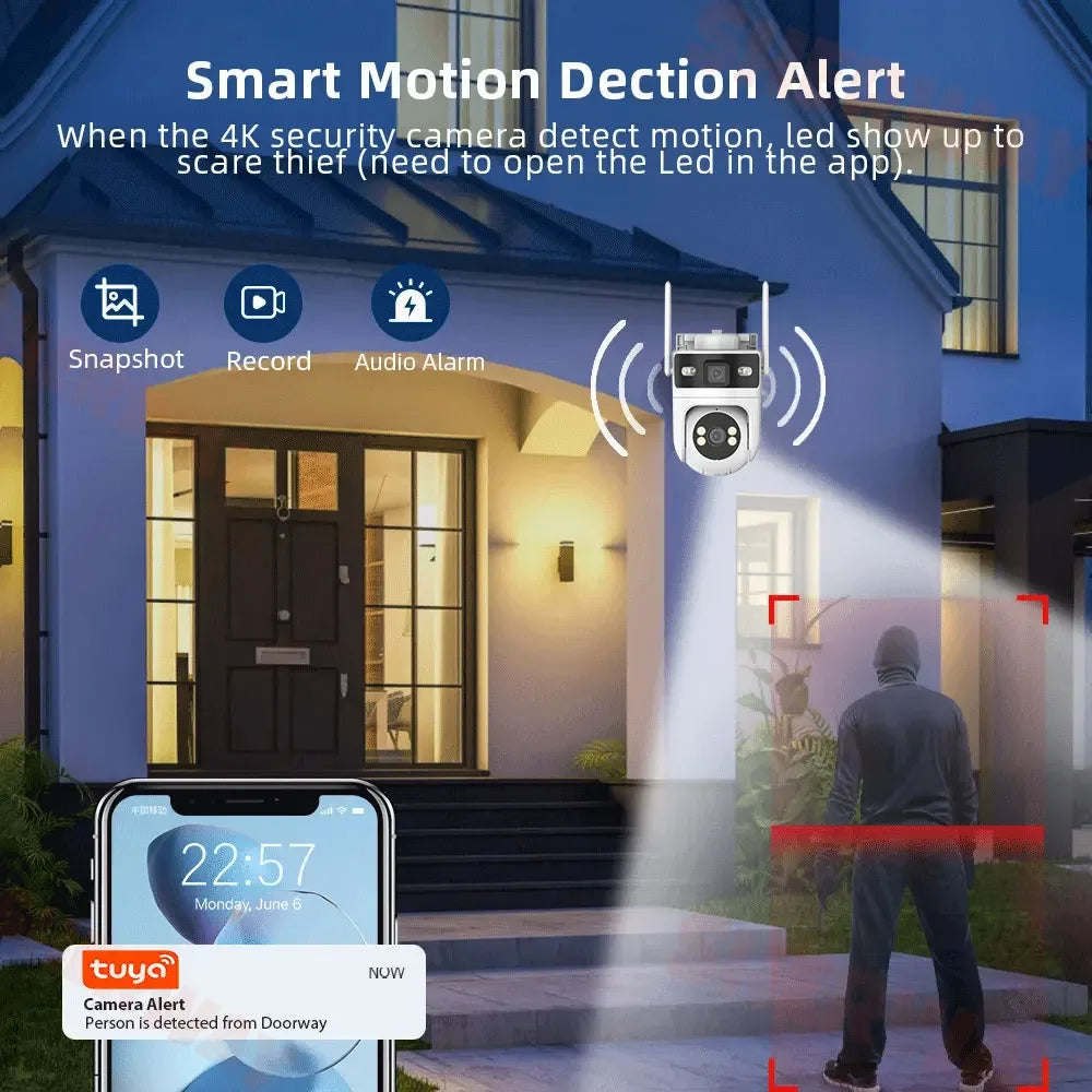 4K 8MP Dual Lens PTZ Outdoor WiFi Security Camera with AI Tracking