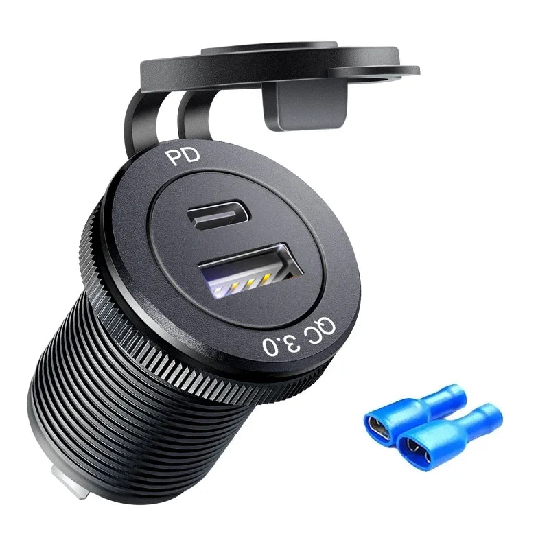 12V Car Fast Charger Power Socket QC3.0 and PD USB Port Car Charger Adapter fast charging for Car Boat Marine RV Motorcycle
