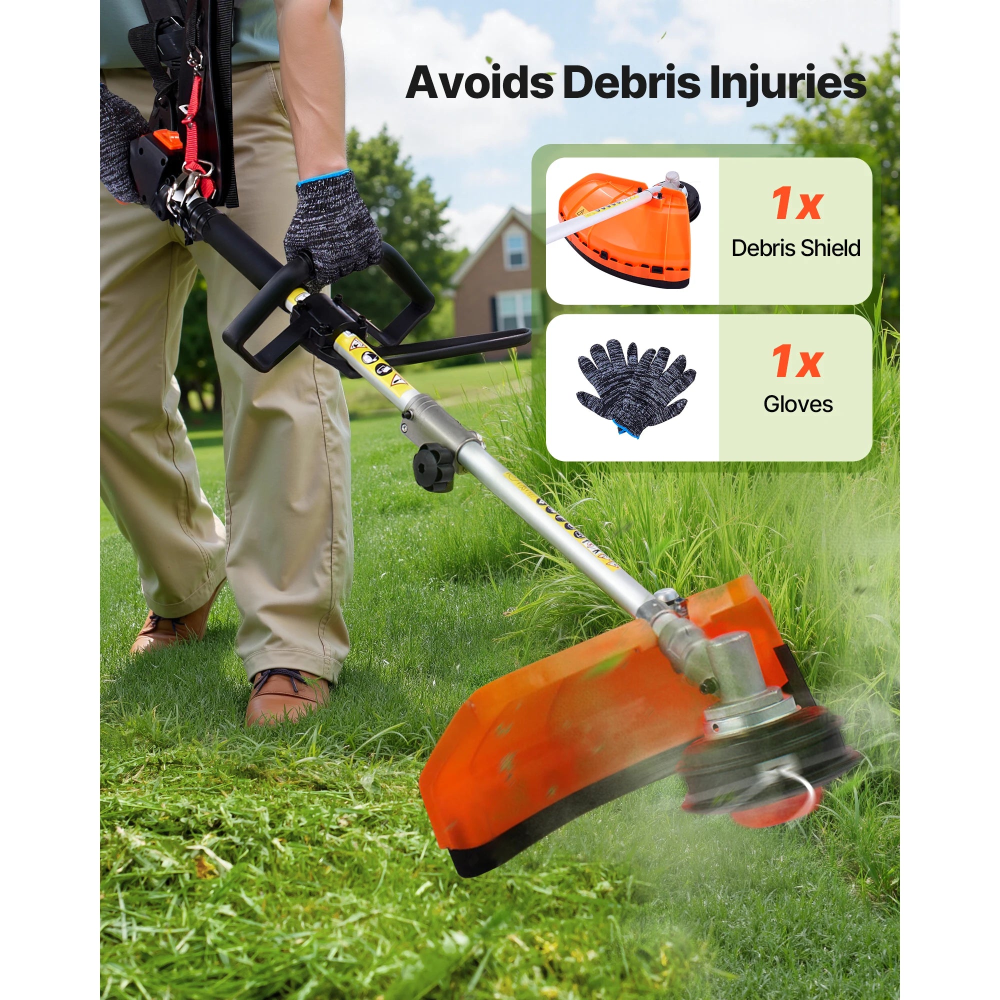 SucceBuy Gas Hedge Trimmer 2 Cycle Gas Power Handheld Hedge Trimmer Weed Eater with Protective Gear Set for Trimming Shrub Bush