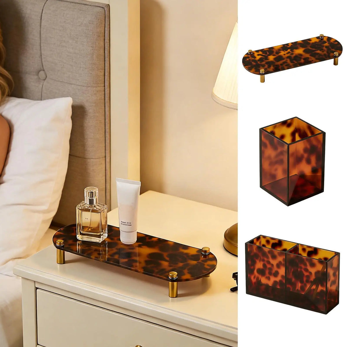 Tortoise-Print Vanity and Countertop Organizer Tray