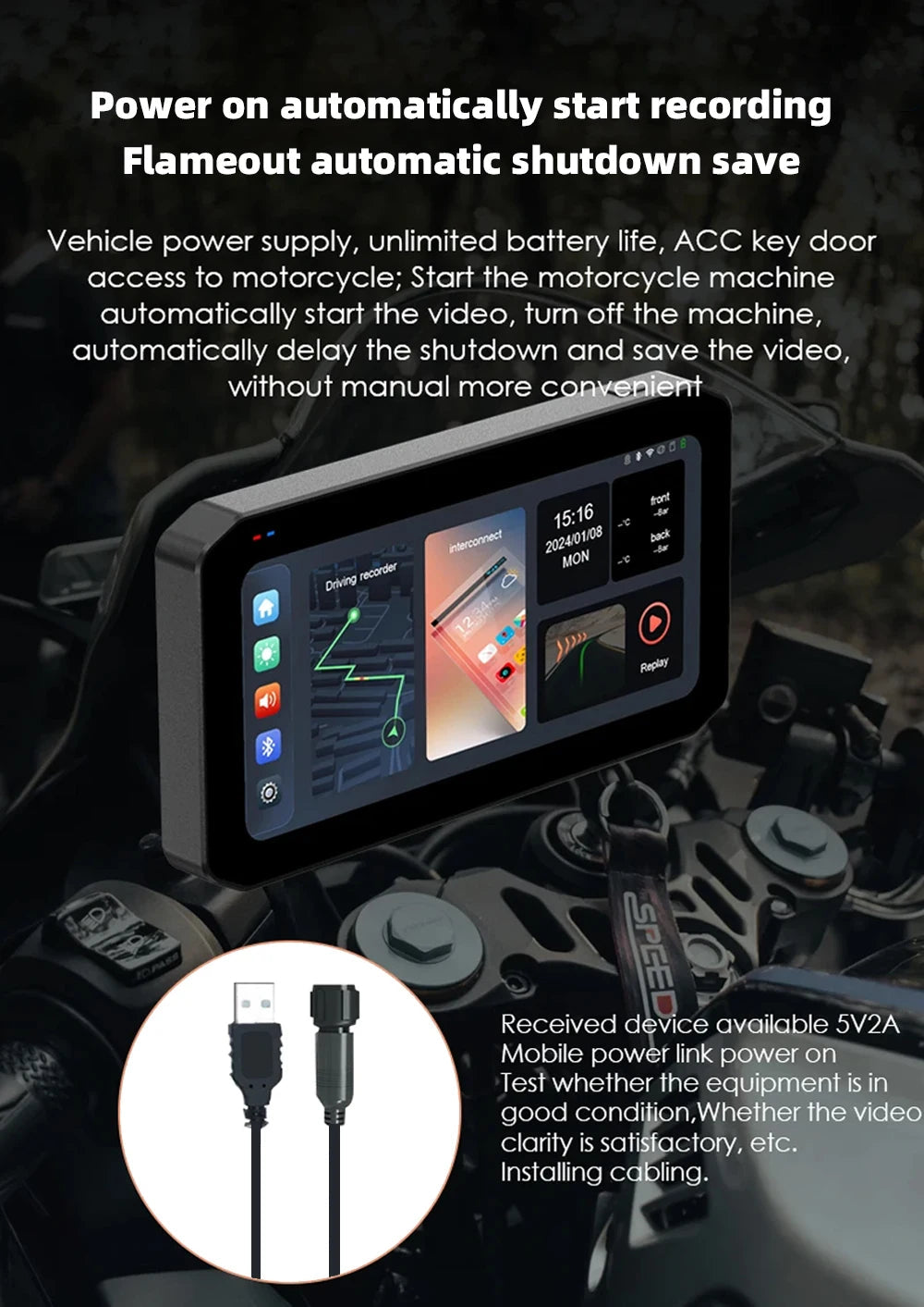 EKIY 6.25" Portable Digital Motorcycle Dashboard GPS Navigation Display Screen TPMS Monitor Wireless CarPlay Moto Android Auto