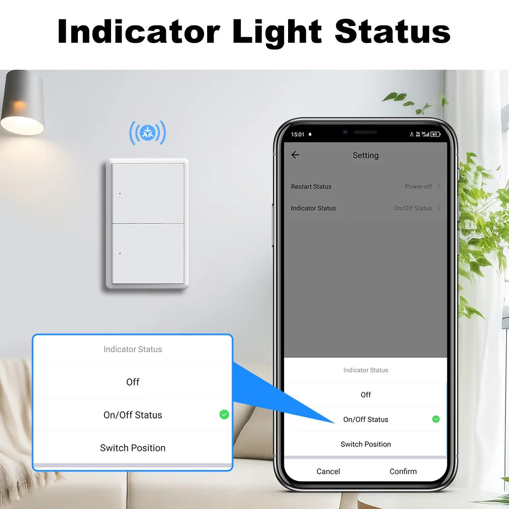 Manhot Matter WiFi Smart Wall Light Switch 1 2 3 4 Gangs with Neutral Wire Push Physical Light Switches work with Homekit App