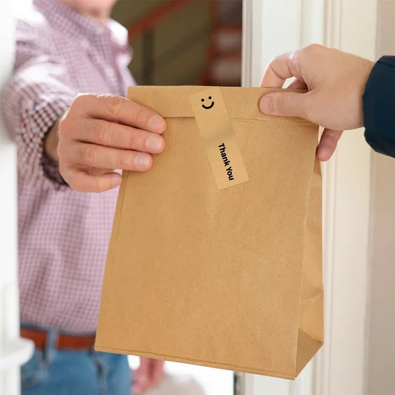 120Pcs/roll Smiling Face Black and White Thank You Rectangular Seal Sticker Gift Sticker for Homemade Packaging Decoration Label