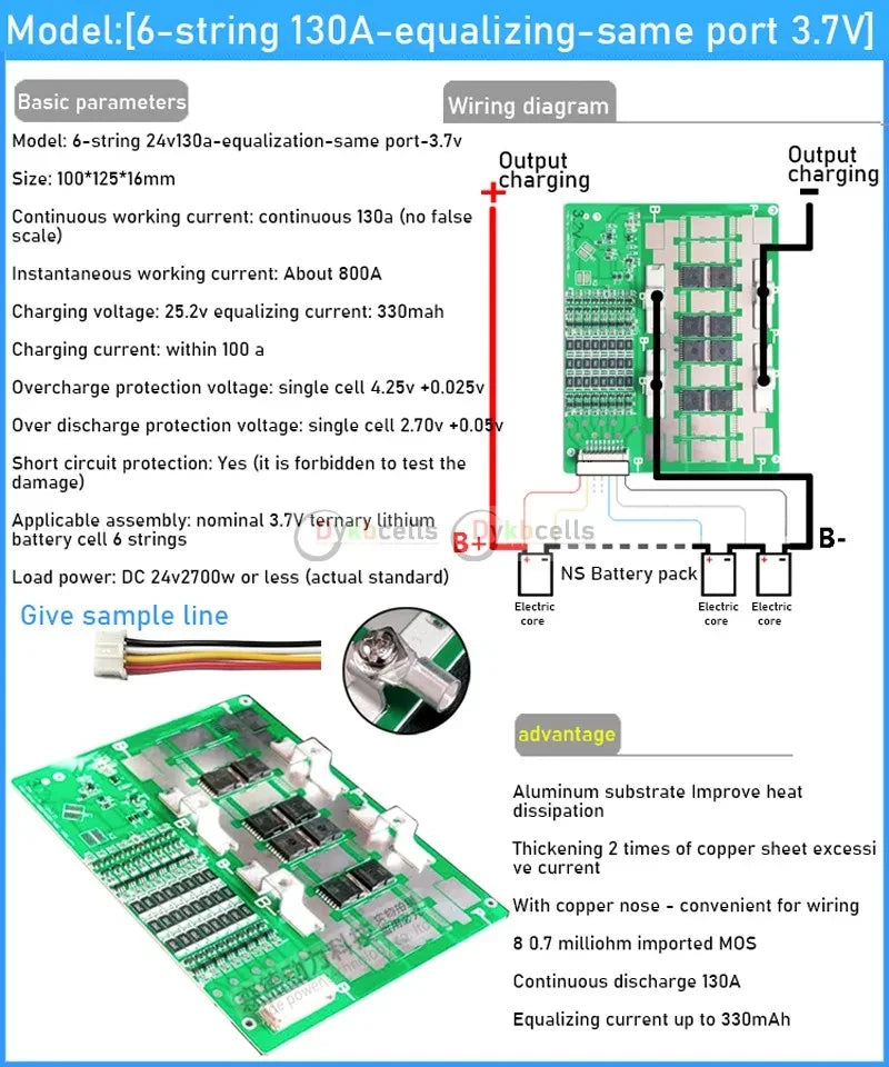 6S 7S 8S 24 V BMS Board for Li-ion and LiFePO4, 50 A to 130 A