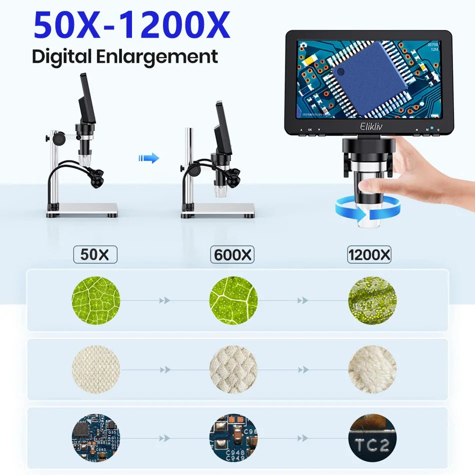 7 Inch Digital Microscope 50X-1200X HD LCD for PCB Electronics Soldering