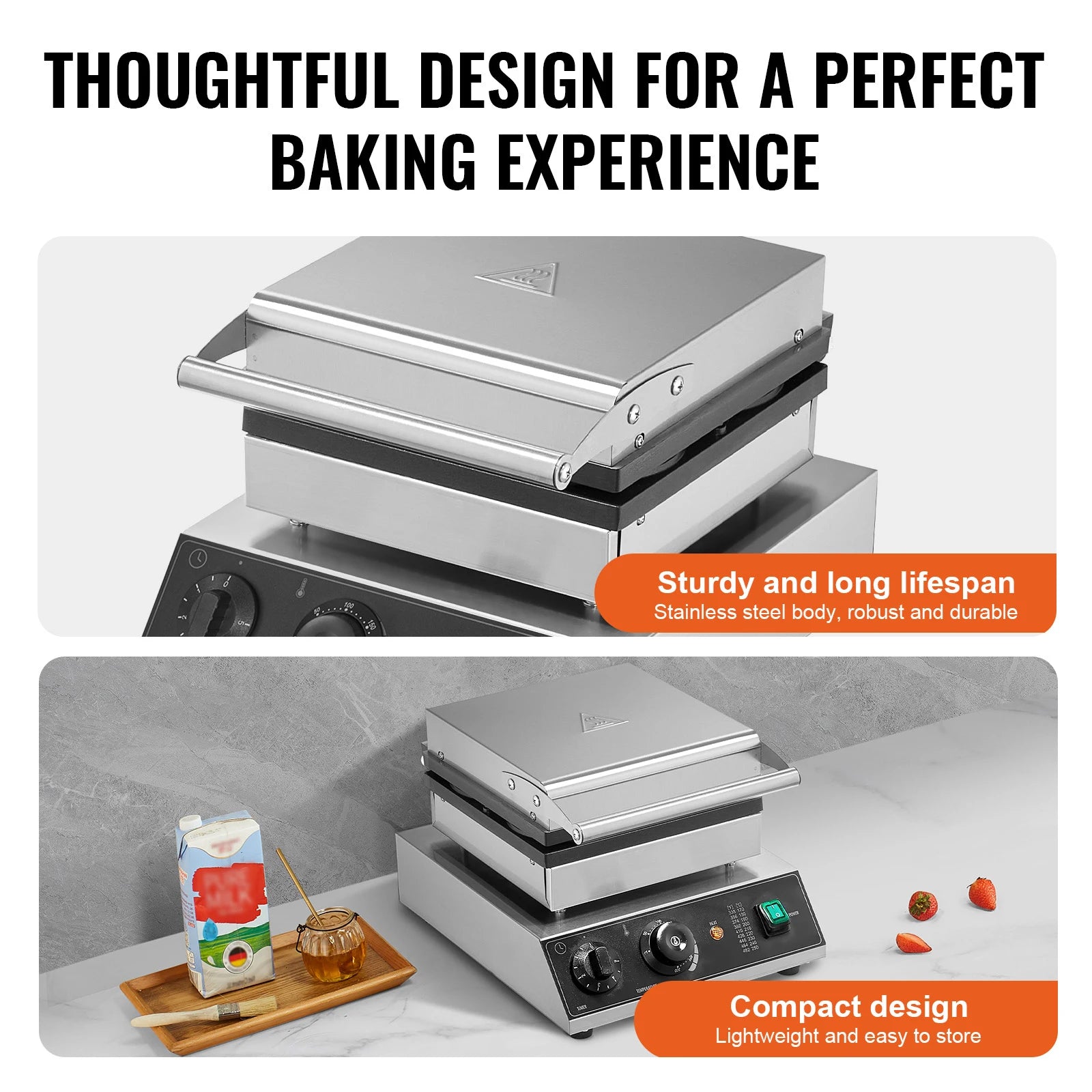 4-Piece Commercial Round Waffle Maker with Temperature Control