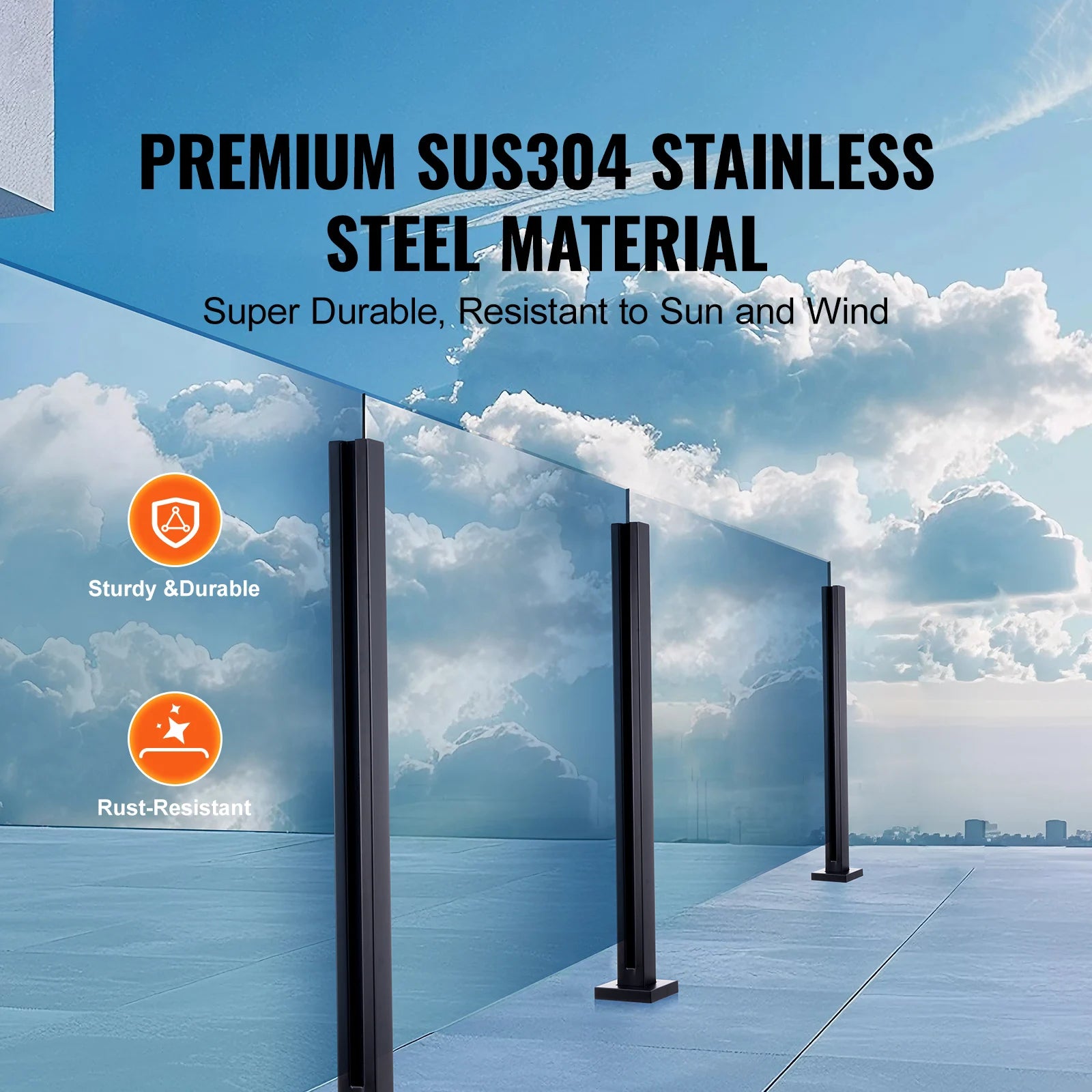 SucceBuy glasfæste, gelængde 41,34" højde glasgelænderbracket til 0,39"-0,47" tykkelse hærdet glas, rustfrit stålklammer