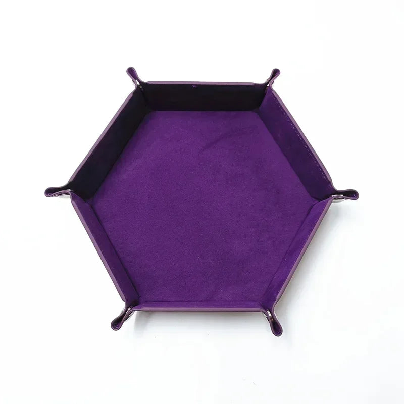 Bandeja hexagonal para dados, dobrável, em pele sintética PU, para jogos de dados como RPG, DND e outros jogos de mesa