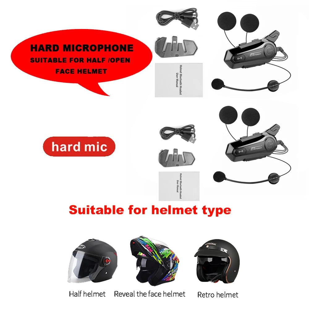 1/2Pcs Bluetooth Motorcycle Helmet Intercom Headset 1000M For 2 Rider Intercomunicador Moto Wireless Interphone Handsfree Call