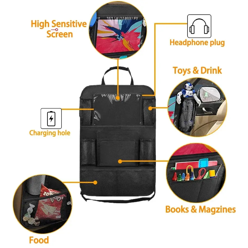 Car Seat Organizer Multifunctional Oxford Fabric Car Back Multi Pocket Storage Bag with Tablet Holder Protector for Kids