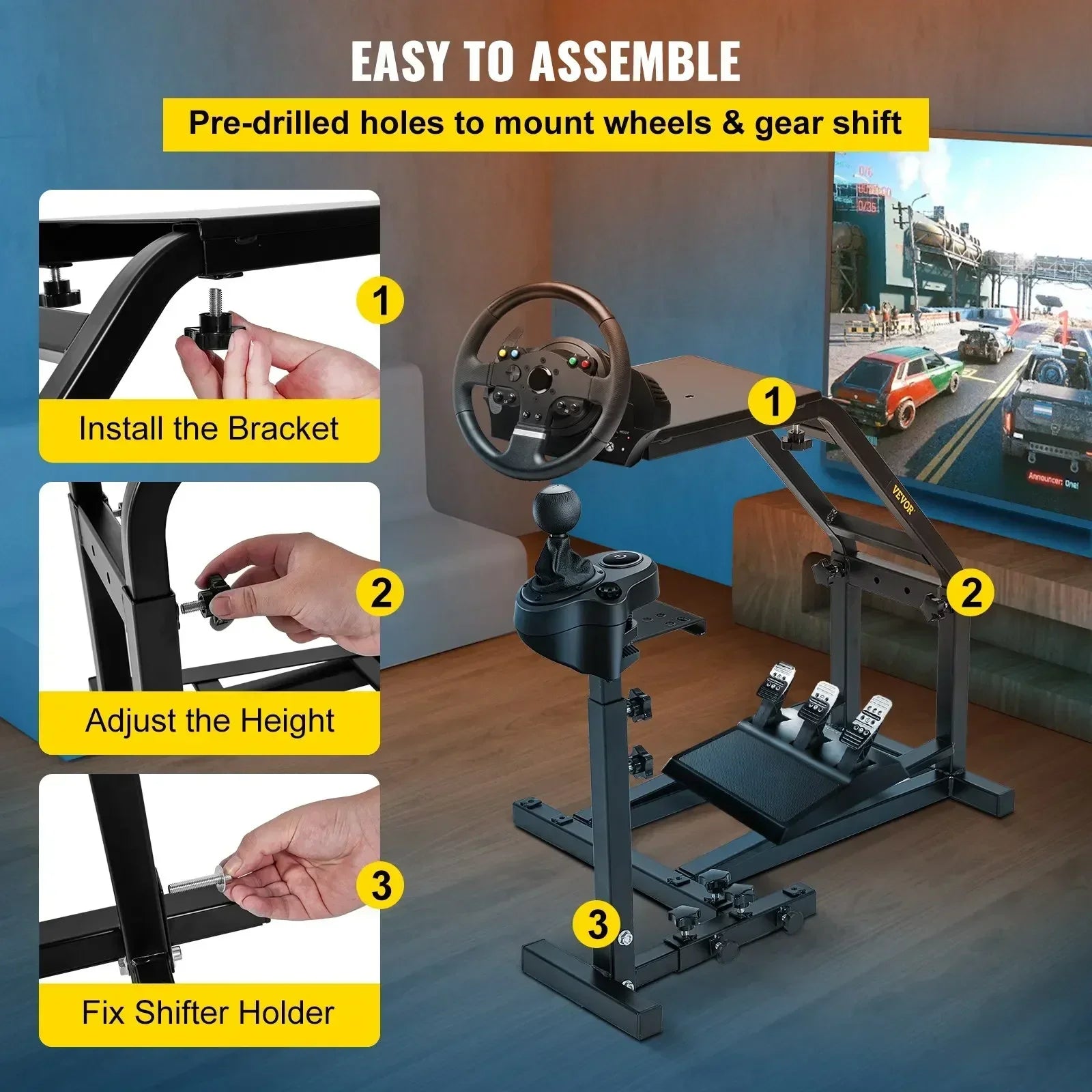 Verstelbare Racewielstandaard voor Logitech, Fanatec & Thrustmaster
