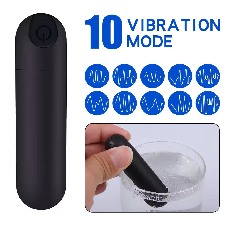 10-växlad USB-uppladdningsbar mini bullet-vibrator med vattentät design