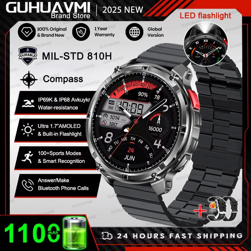 Ασύρματο εξωτερικό smartwatch με κλήσεις Bluetooth με πυξίδα & φακό