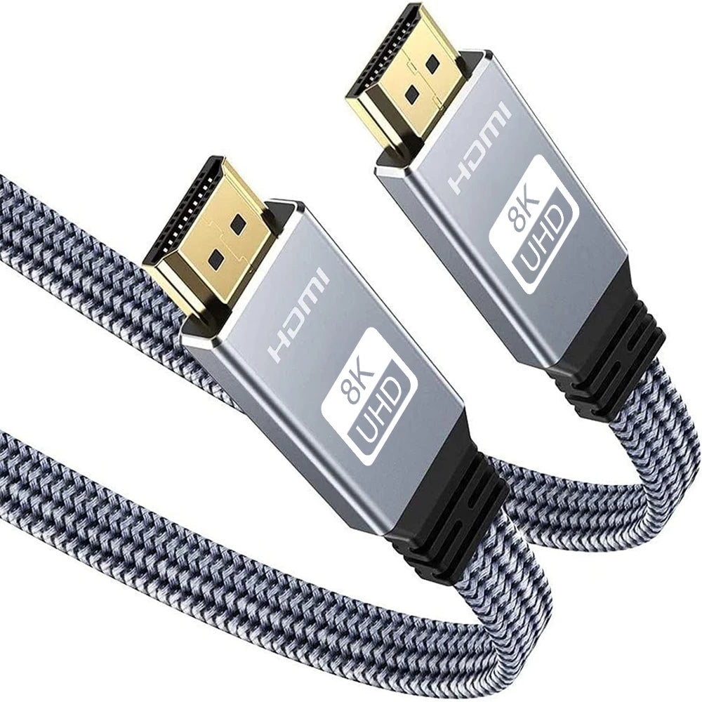 8K HDMI Flat Cable 48Gbps High Speed 8K60 4K120 144Hz Braided HDMI 2.1 Cord 3D EARC HDCP 2.2&2.3 Compatible with Roku TV/PS5