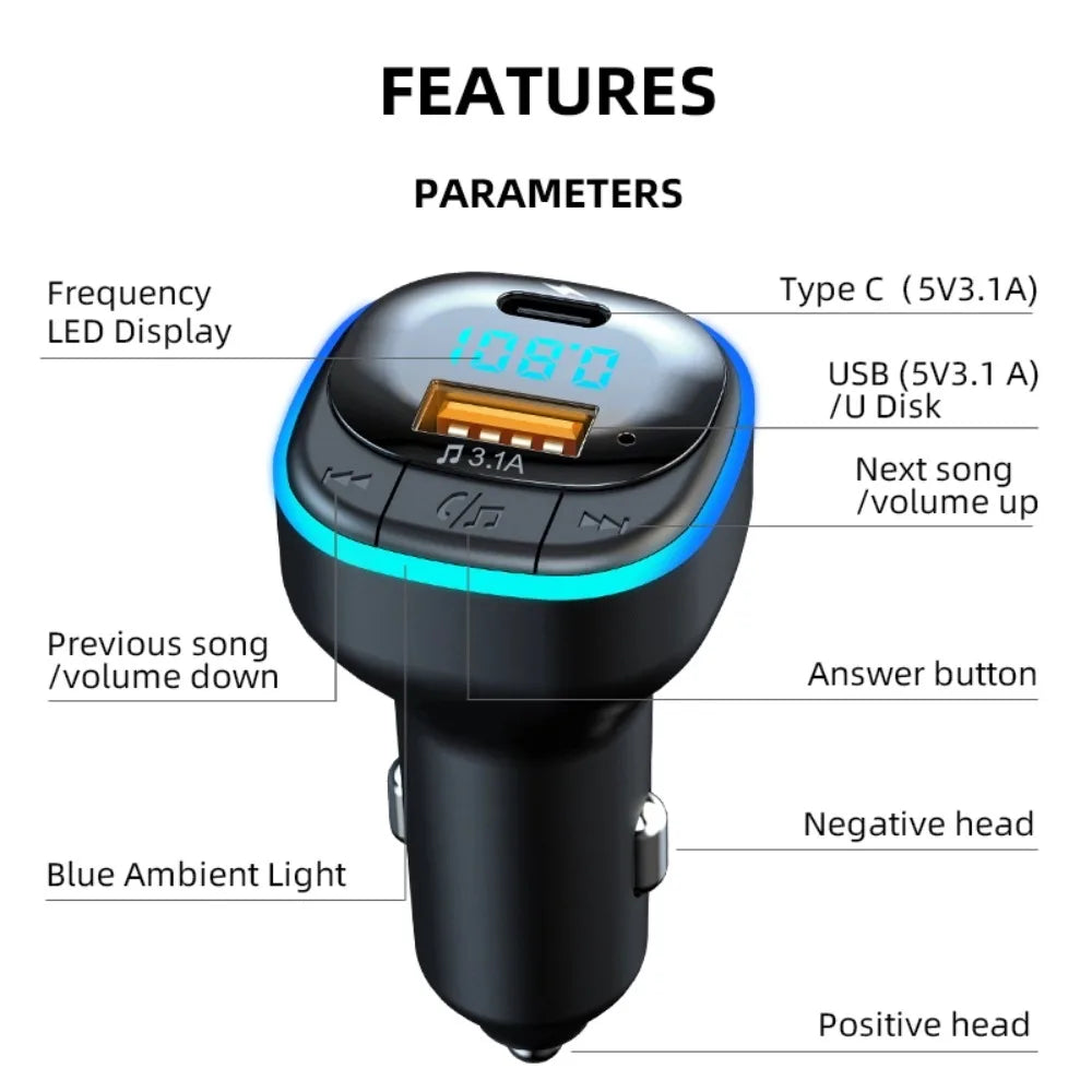 Πομπός FM Bluetooth C33 με διπλή θύρα USB