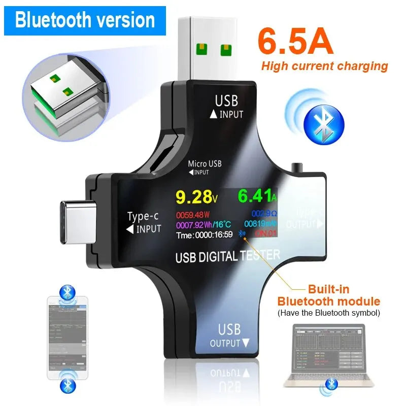 USB Tester Type-C PD Digital Capacity Meter 8A Voltage Current Monitor Power Bank Charger Detector with QC3.0 Fast Charging