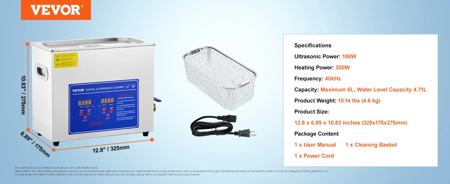 Ultralydsrens med varme og timer til smykker og briller (2L–30L)