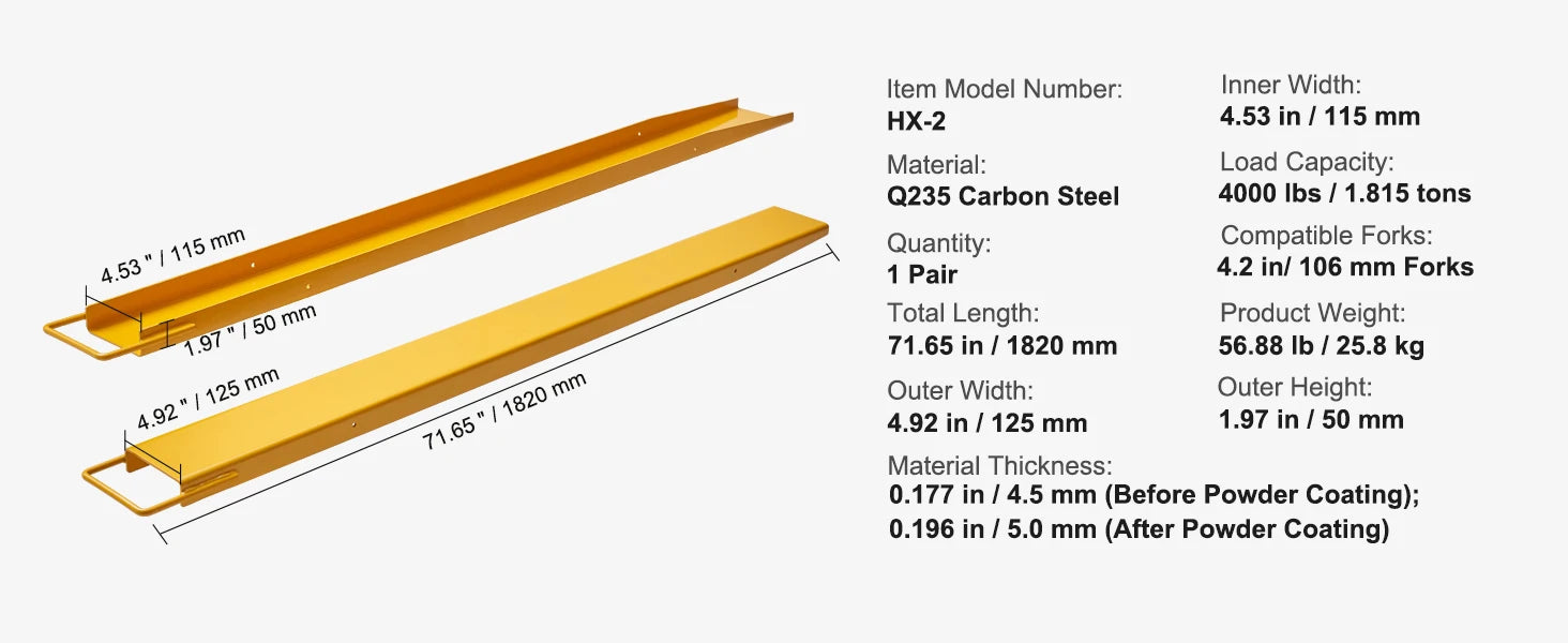 Forklift Pallet Fork Extensions 59.8in Steel Pair 4000 lb Capacity
