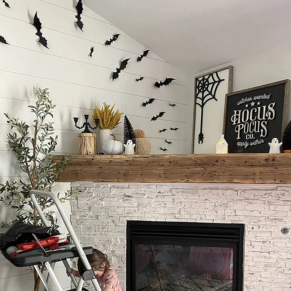 Halloween Bats Decorations,3D Pvc Bat on The Wall,Black Bats Wall Stickers,Halloween Scary Props