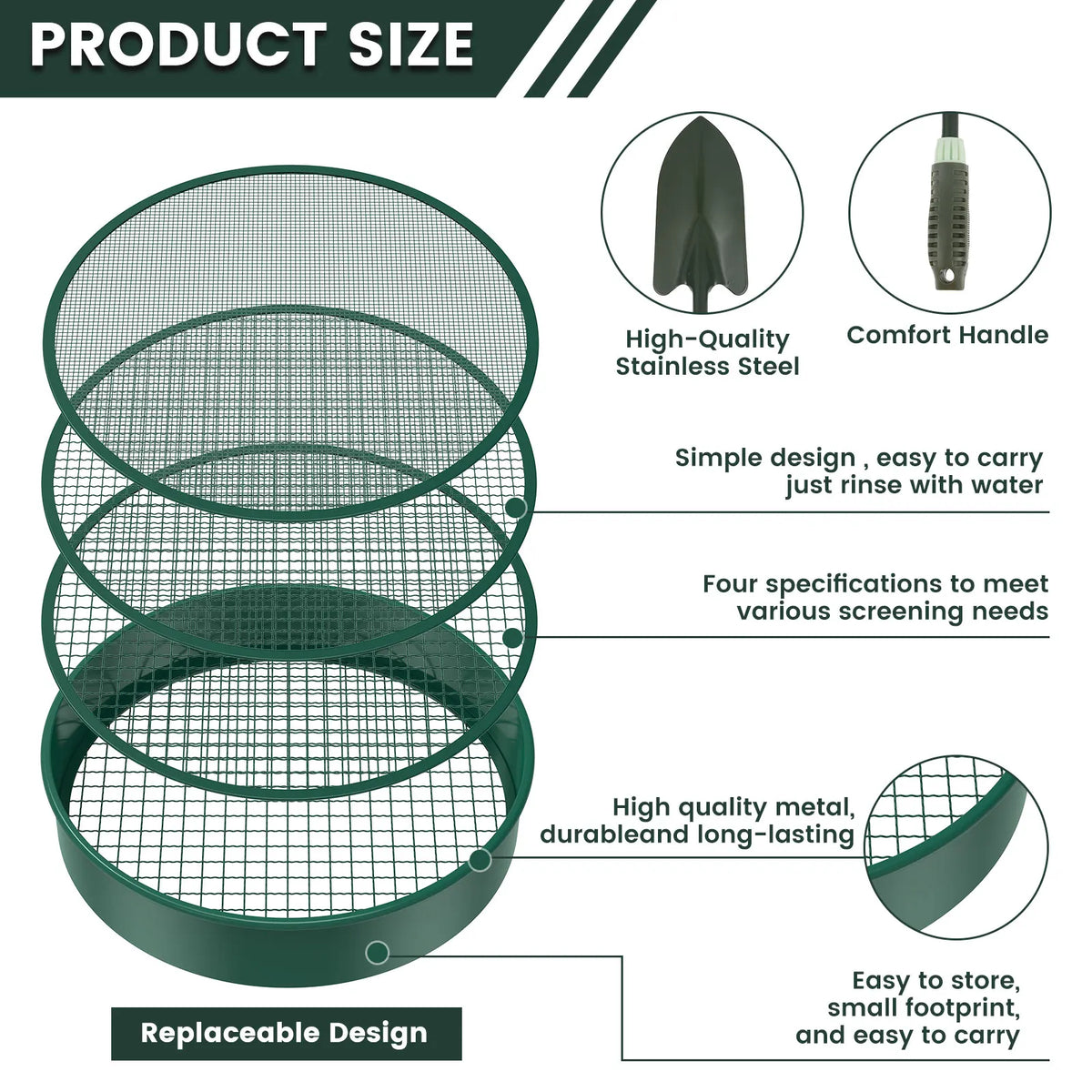 Garden Soil Sifter with Interchangeable Mesh Screens