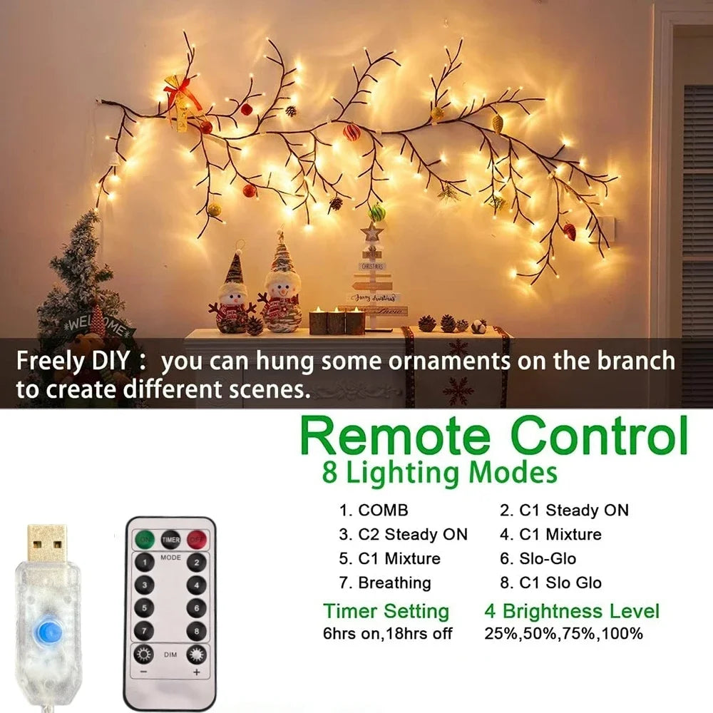 USB Lighted Willow Vine, 72/96/144 LEDs
