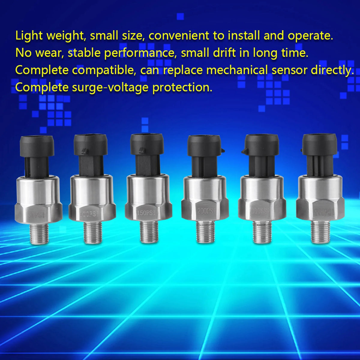 Sensor de Presión Rosca 1/8NPT, Transductor de Presión en Acero inoxidable para Aceite Combustible Aire Agua