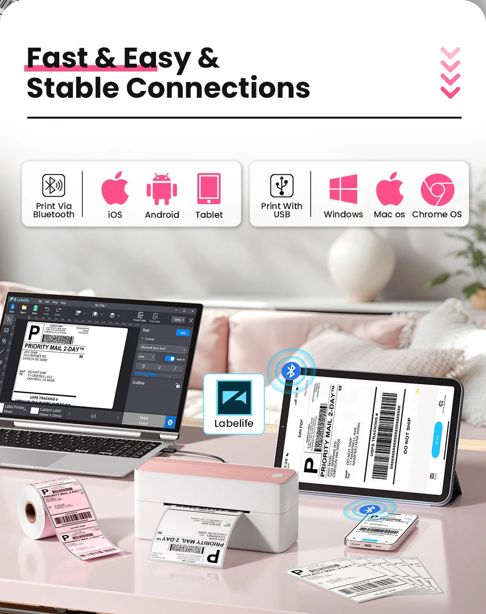 Phomemo 241 Bluetooth Termal Etiket Yazıcısı 4x6 Gönderi Etiketleri için