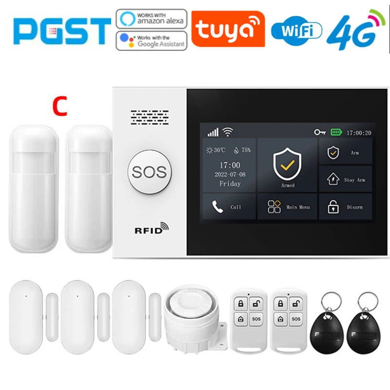 4.3-Inch Smart Home Alarm System with Touch Screen, WiFi, 4G, and Infrared Sensor