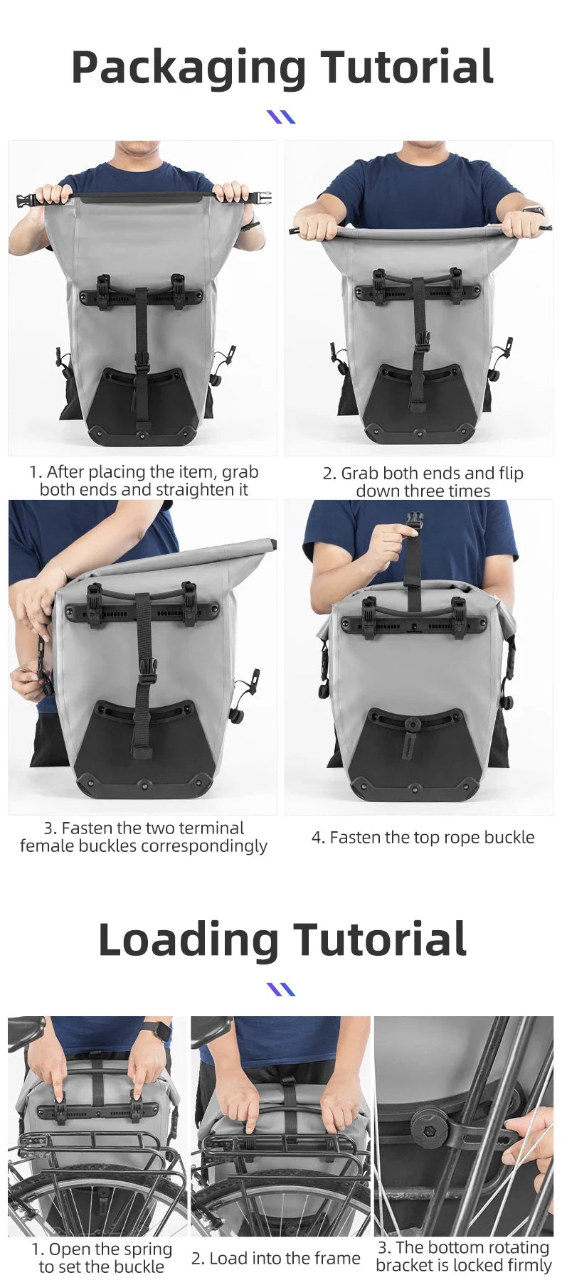 Borsa Impermeabile da 25L per Portapacchi Bici con Chiusura a Rotolo e Tasche Portaoggetti
