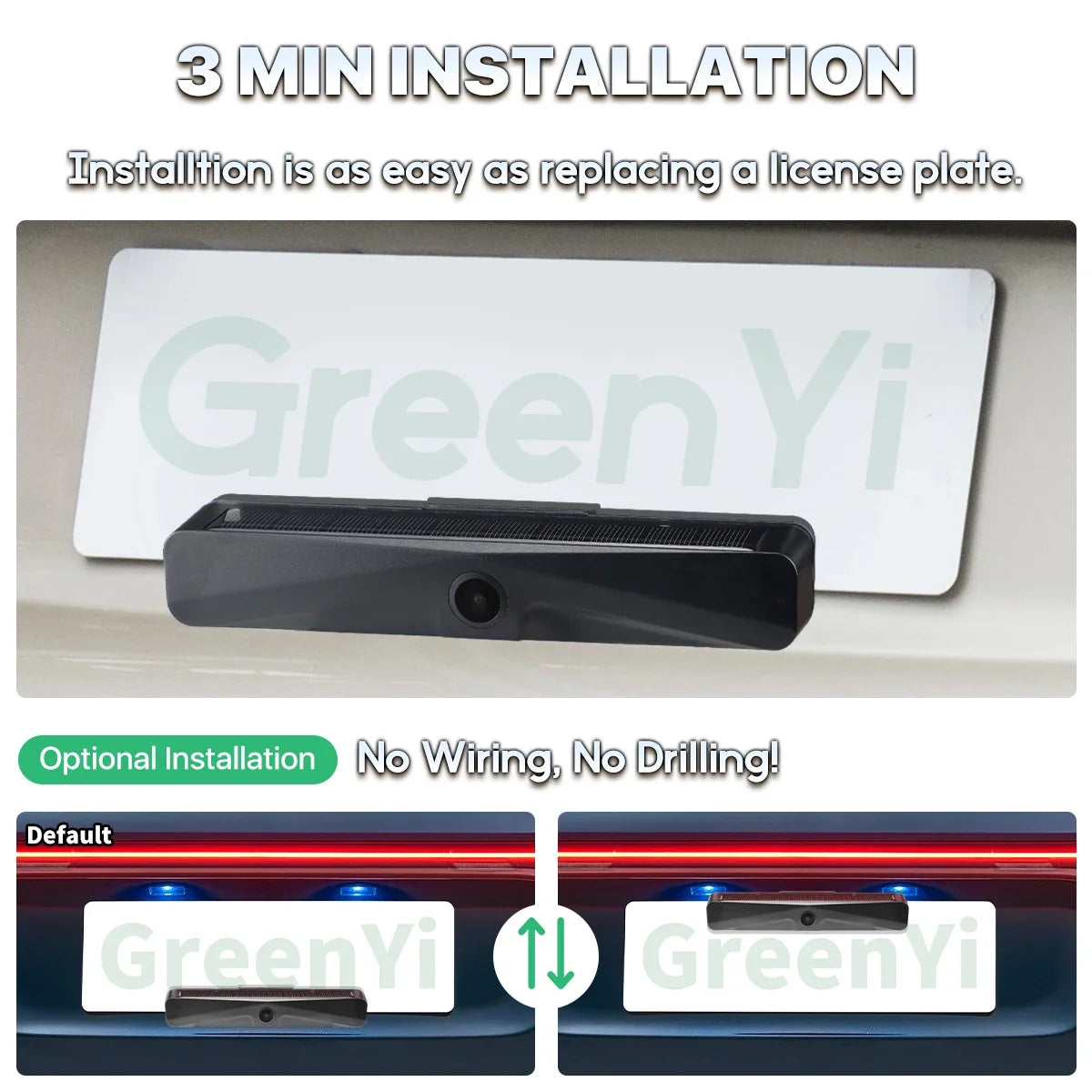 GreenYi Wireless Solar Energy 5G WiFi HD 1080P Rear/Front License Camera with Built-in 4800mAh Battery for iPhone For Car Van RV