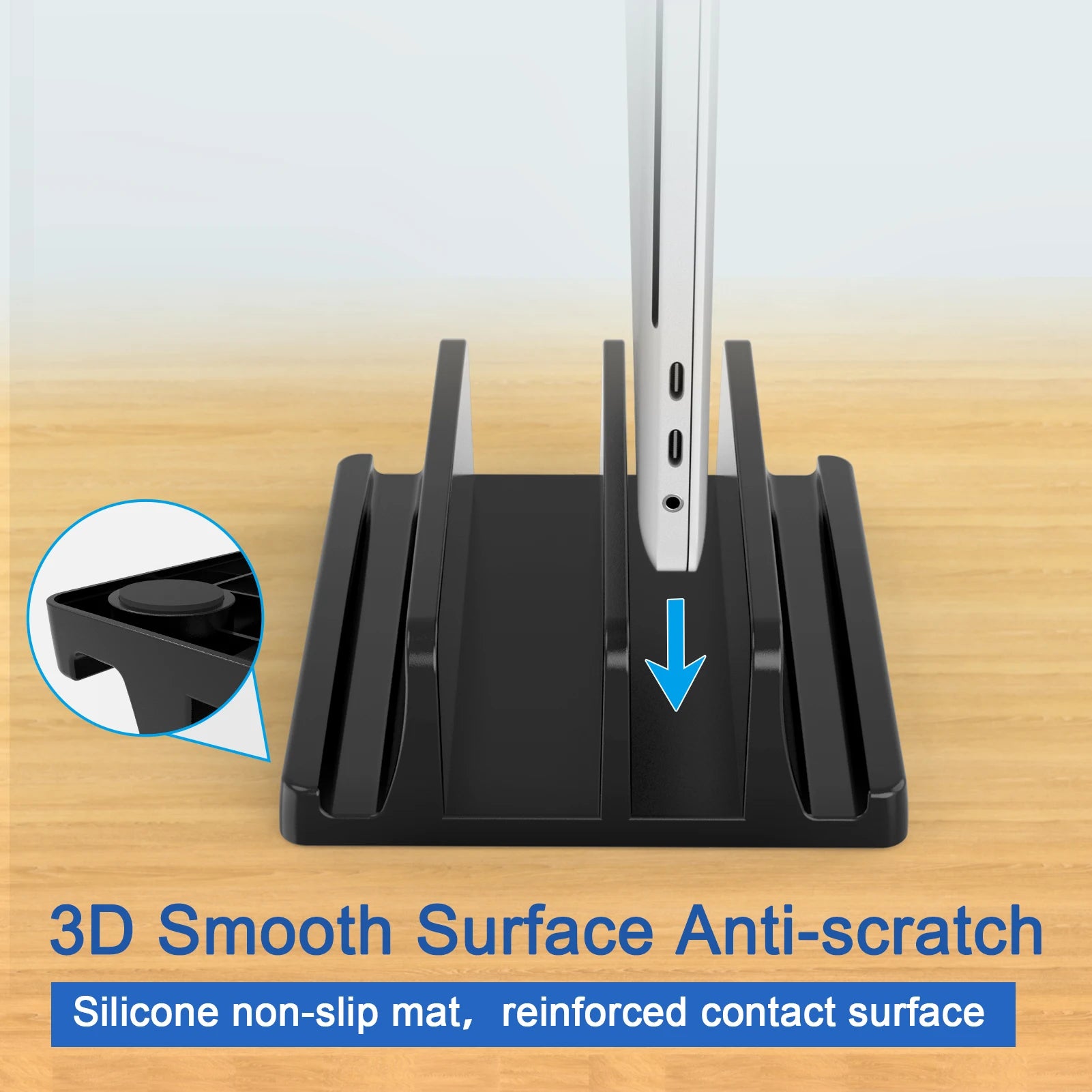Vertikální stojan na notebook na stůl, plastový držák na notebook s dvojitými sloty a úsporným designem, stojan podporuje MacBook
