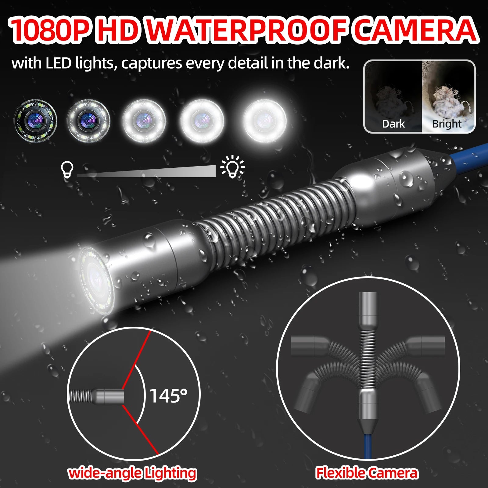 Sewer Inspection Camera 17mm LED Borescope with 4.3" Screen DVR