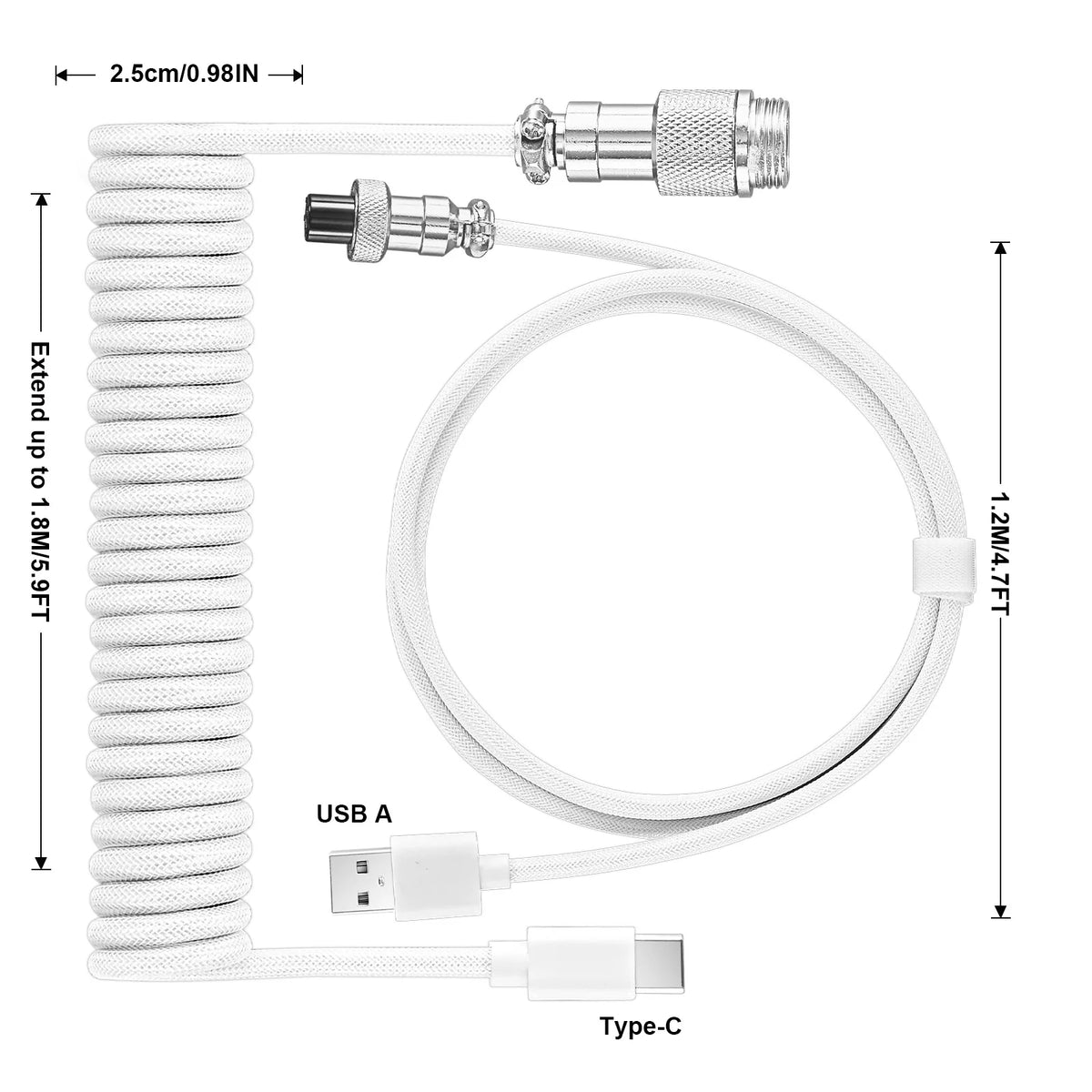 Cablu spiralat USB-C pentru tastatură mecanică, cu mufă Aviator