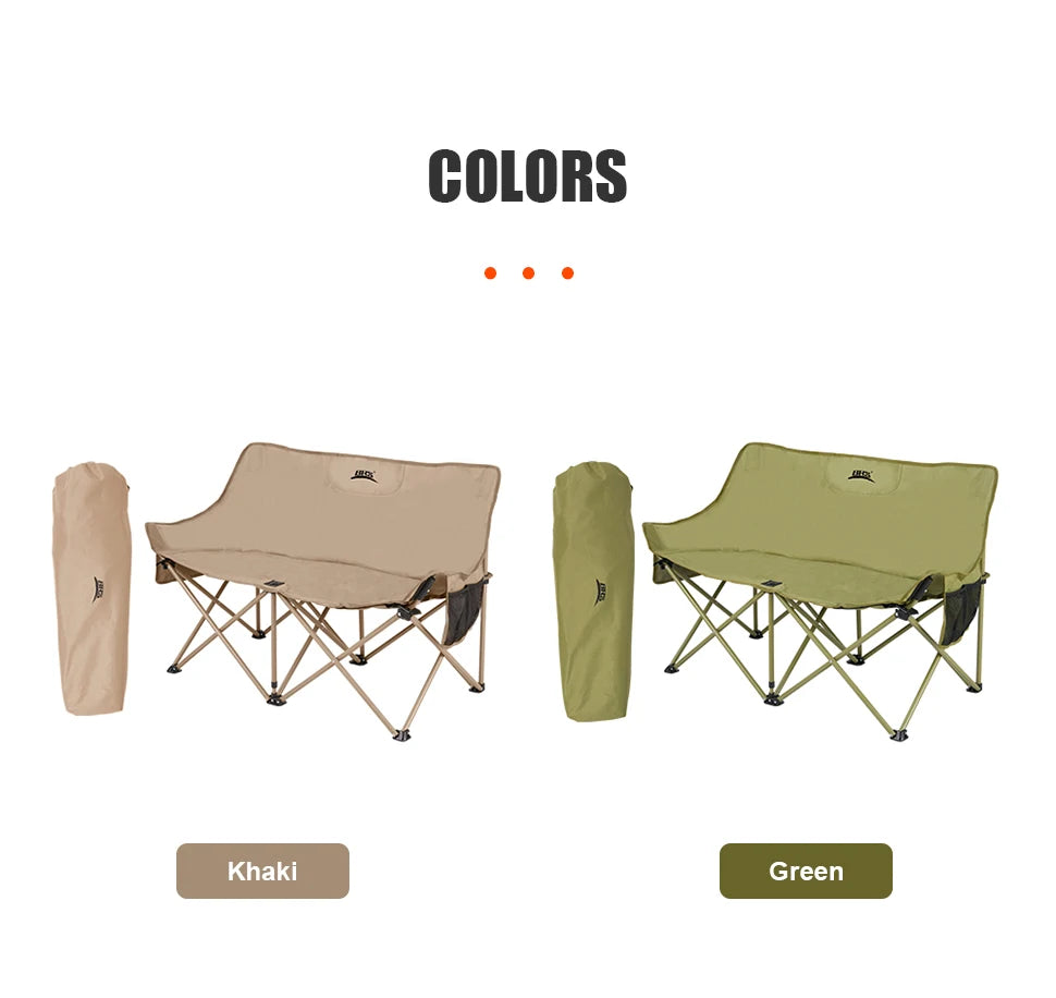 Double Camping Chair for Two with Storage Bags and Backrest