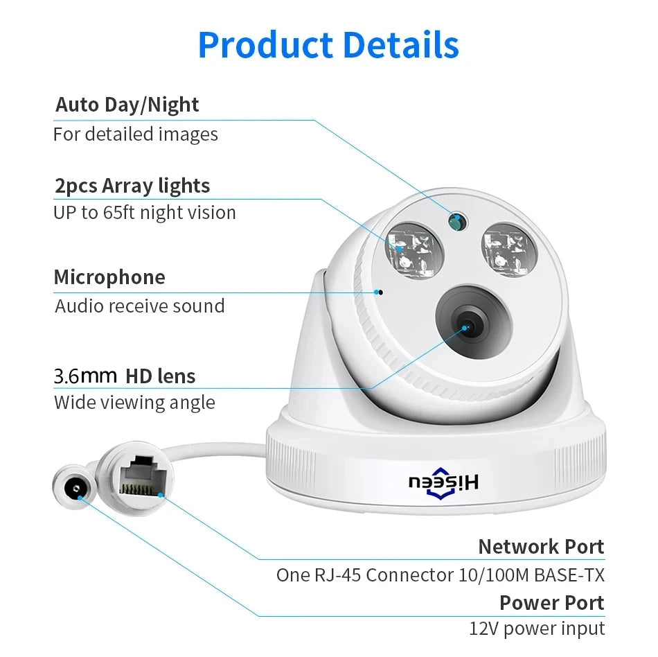 5MP PoE IP Dome Sicherheitskamera mit Bewegungserkennung, Innen/Außen
