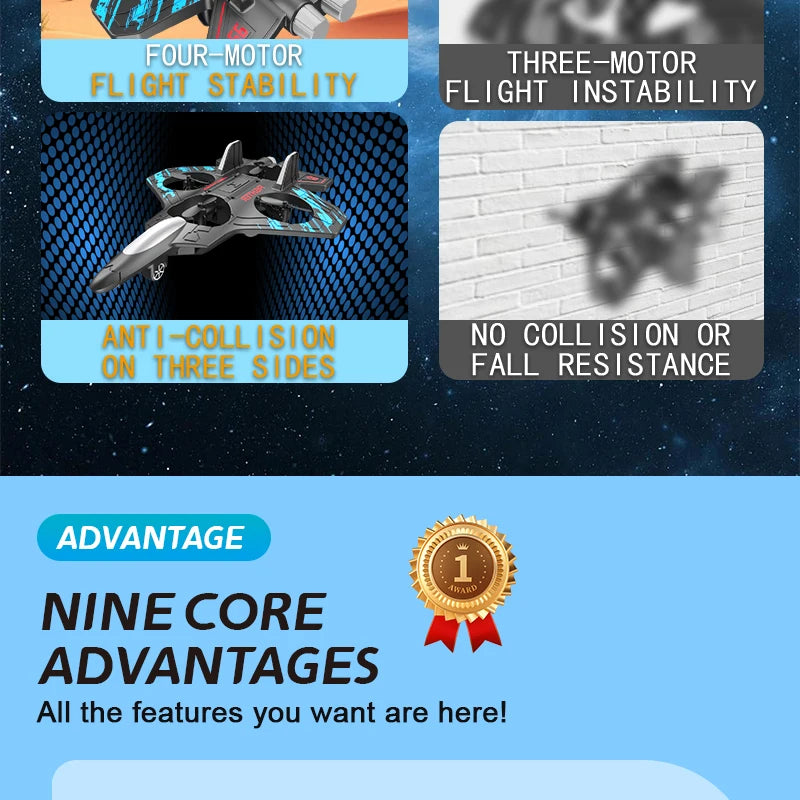 Glider Flying Helicopter RC Hobby Jet Plane 2.4G Stunt Remote Control Foam Fighter Airplane Toy With Light